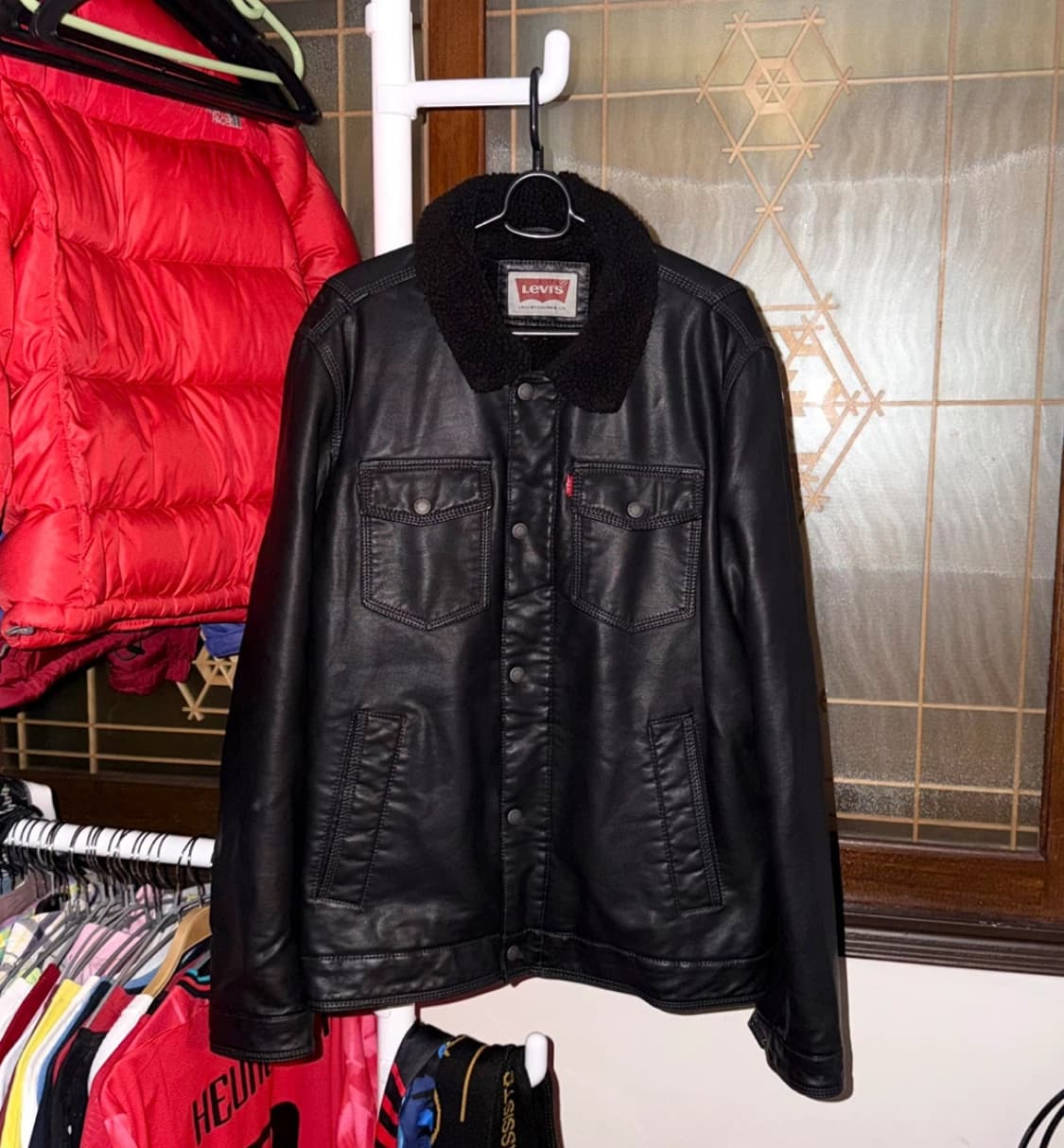 리바이스 블랙 레더 쉐르파 트러커 자켓 L 상품이미지1