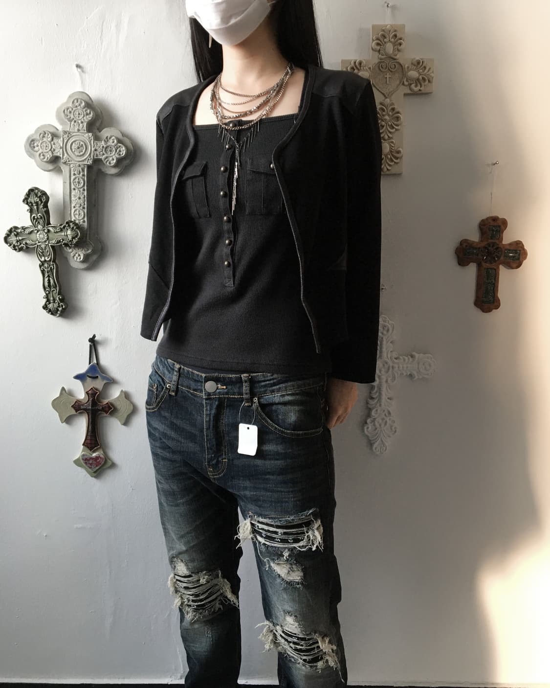 Patch point open cardigan 상품이미지1