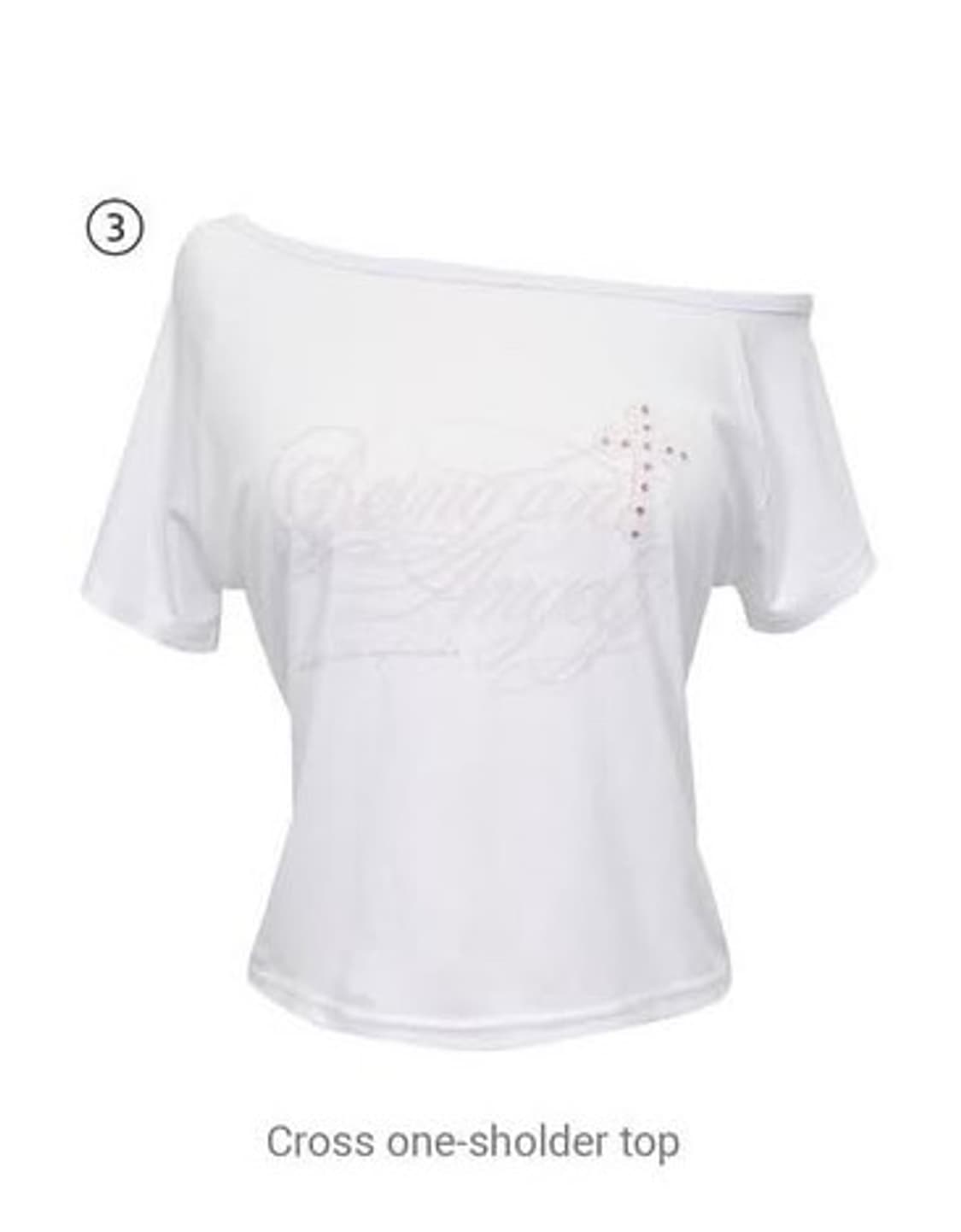 블루엔젤 크로스 원숄더 탑 반팔 큐빅 티셔츠 상품이미지1