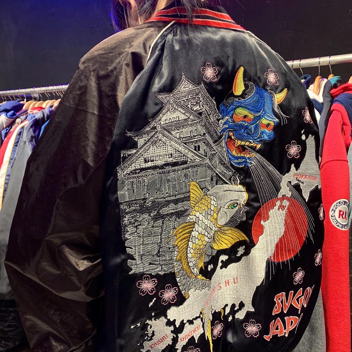 스고이 제팬 반야 잉어 자수 사쿠라 스카쟌 상품이미지1