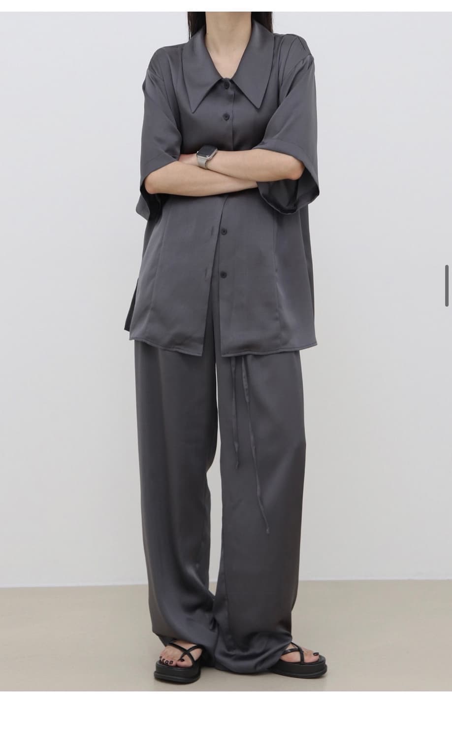 새상품) 트리밍버드 코클 셋업 팬츠 + 셔츠 세트 다크 실버 상품이미지9