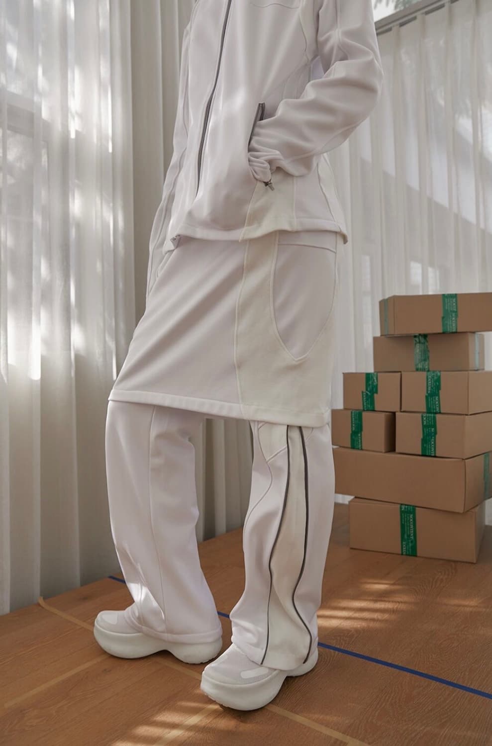 노컨텐츠 져지 미디 스커트 화이트 스포티 상품이미지3