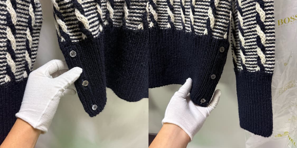 톰브라운 도네갈 바이컬러 트위스트 케이블 사선 풀오버 니트 상품이미지4