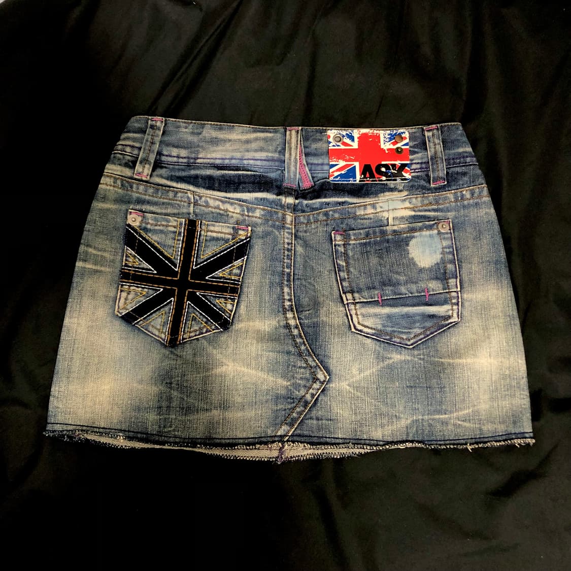 빈티지 ask jeans 데님 워싱 성조기 패치 미니 스커트 상품이미지1