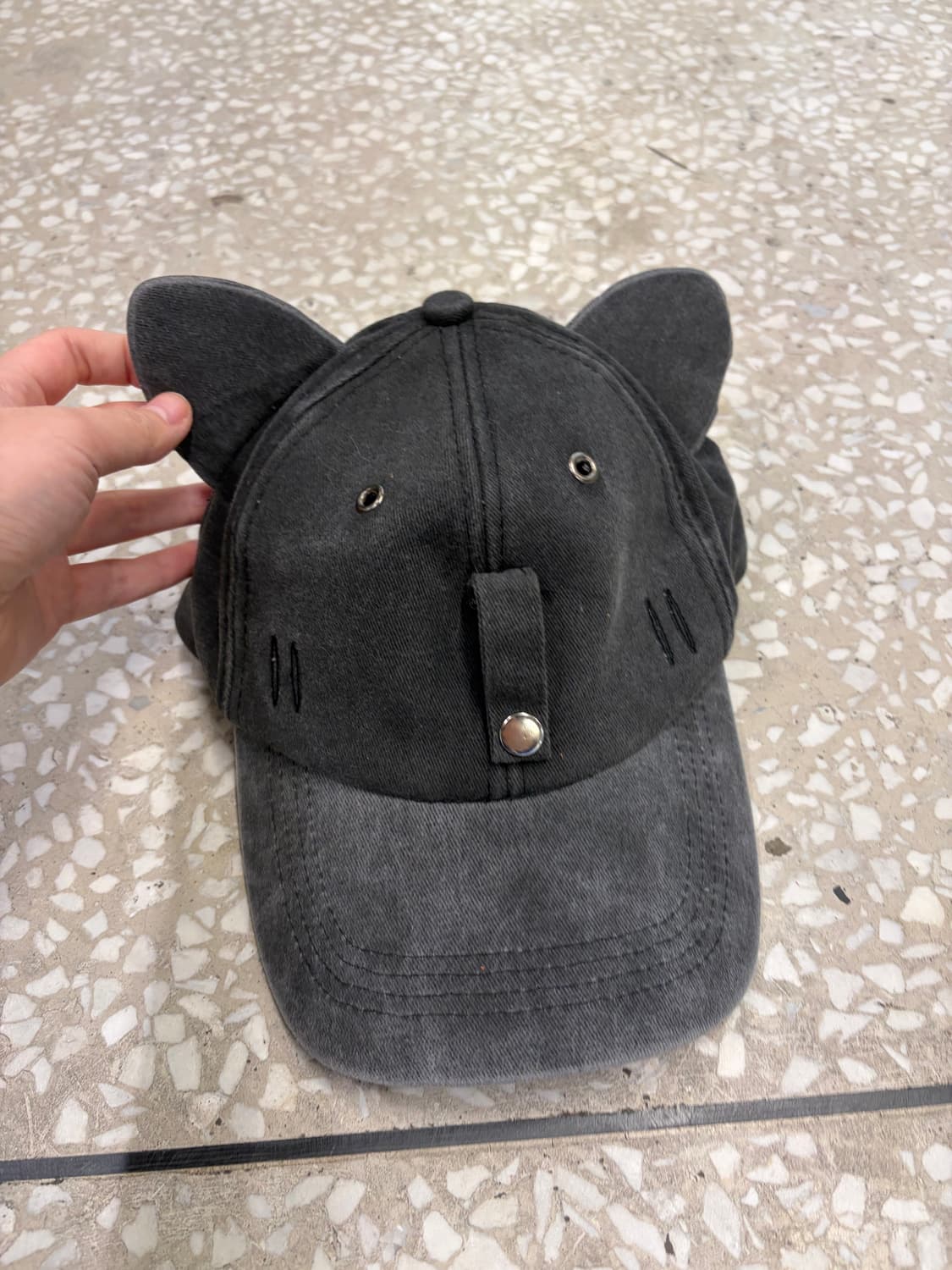 Cat Ear Washed Black Ball Cap 상품이미지3