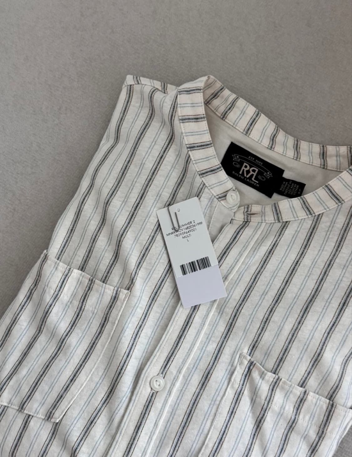 rrl 더블알엘 노카라 스트라이프 린넨 셔츠 L 아이보리 상품이미지4