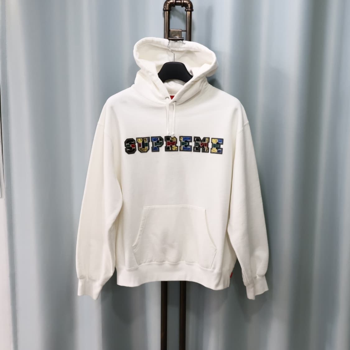 슈프림 컬리지에이트 화이트 패치워크 레더 후드티 M/100 상품이미지1