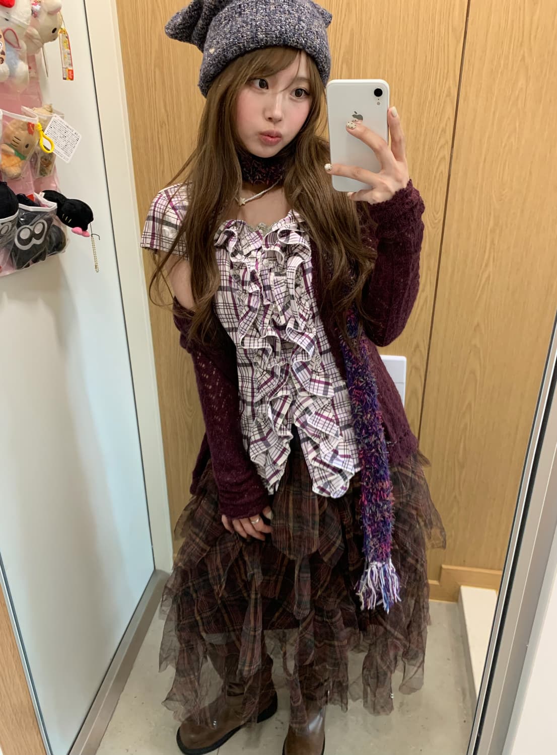 퍼플 브라운 니혼진 모리걸 체크 캉캉 샤스커트 코디세트 상품이미지2