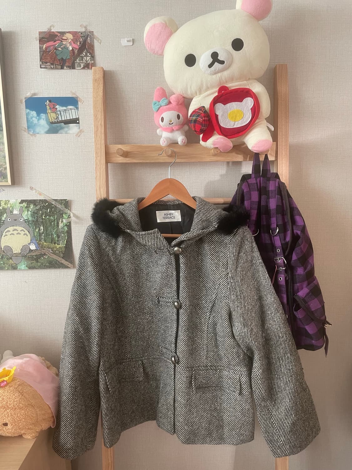 모리걸 빈티지 무채색 사와코 퍼 후드코트🖤🤍 상품이미지2