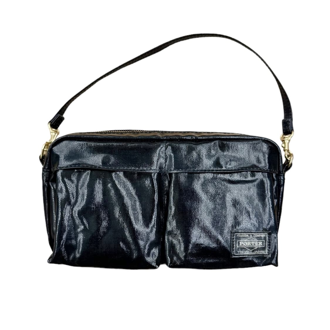 포터 글로시 체크 파우치백 그린/네이비 상품이미지2