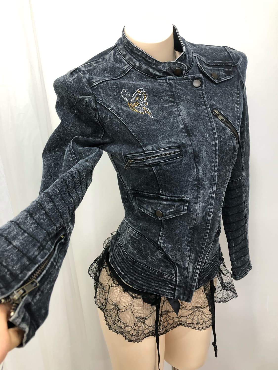 y2k navy stone-washed biker jacket 상품이미지4