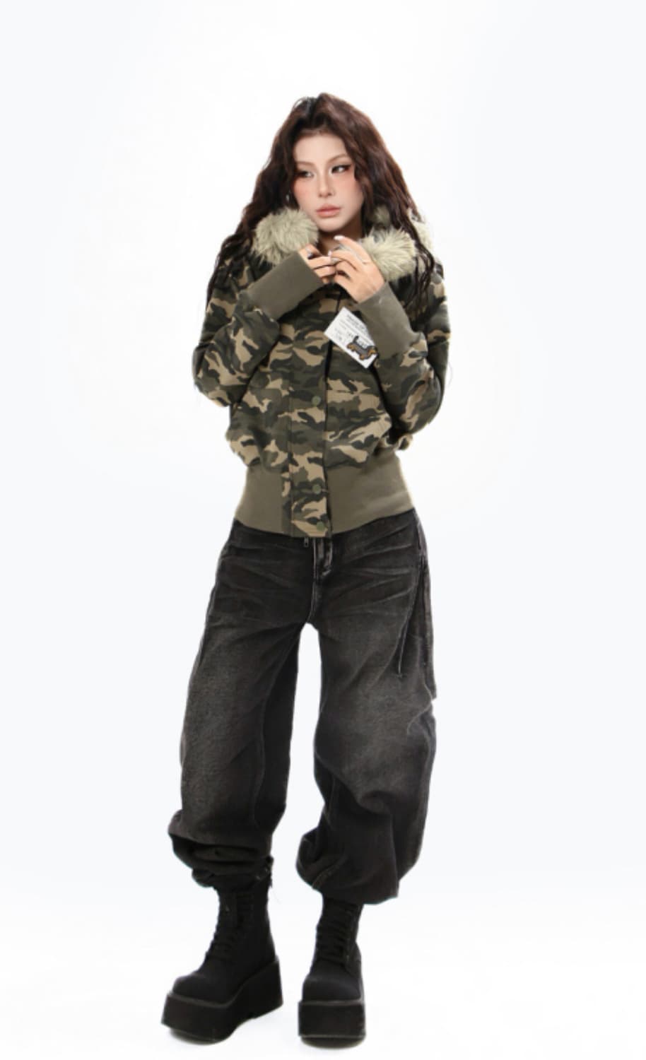 아사키 프레자키 카모 퍼 후드 m (새상품) 상품이미지4