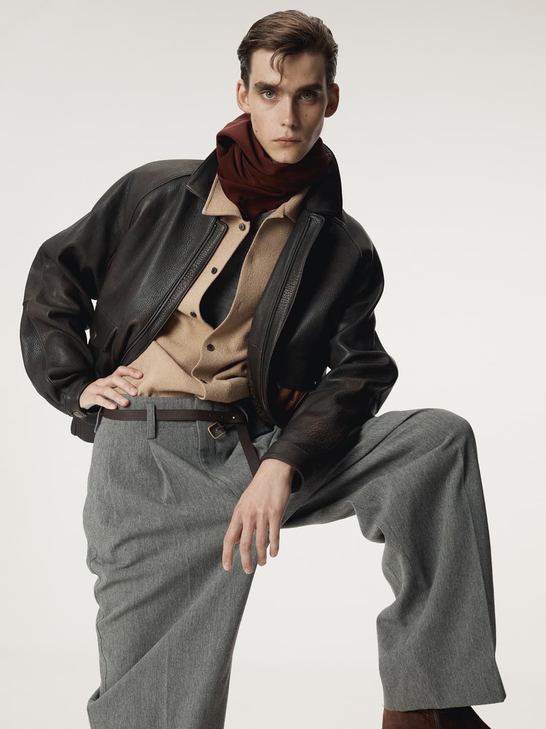 렉토 25FW RC 슬릭 실크 스카프 와인 상품이미지5