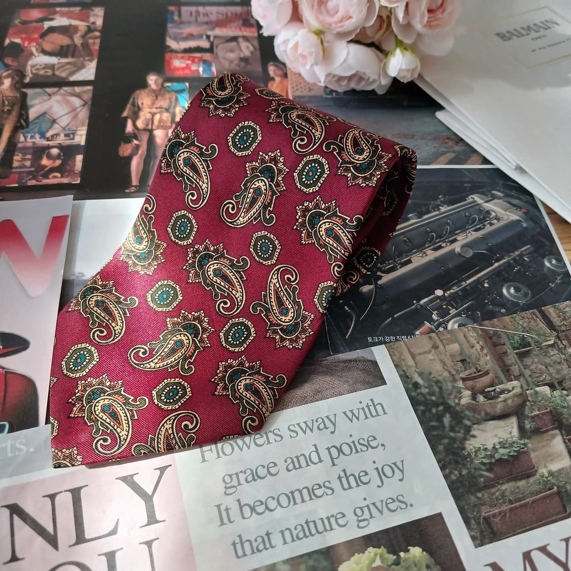 피에르 발망 실크 버건디 페이즐리 넥타이 9.5cm A등급 A19016
 상품이미지2