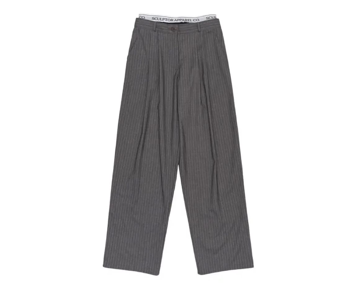 (제니 조이 착용) 스컬프터 로우라이즈 핀턱 팬츠 그레이 스트라이프 상품이미지1