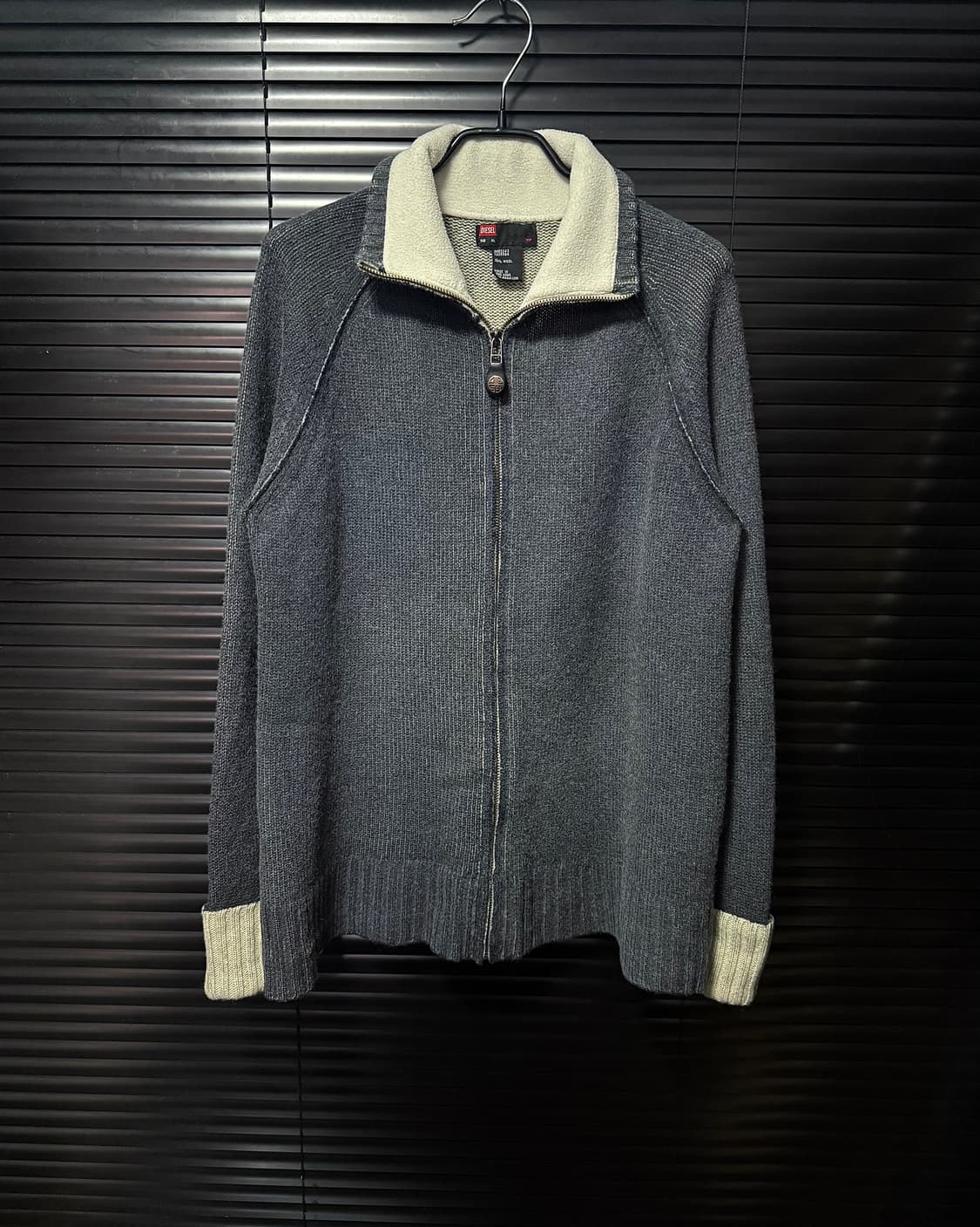 디젤 울 니트 골지 스웨터 하이넥 집업 가죽 지퍼 배색 고스 펑크 락 상품이미지3