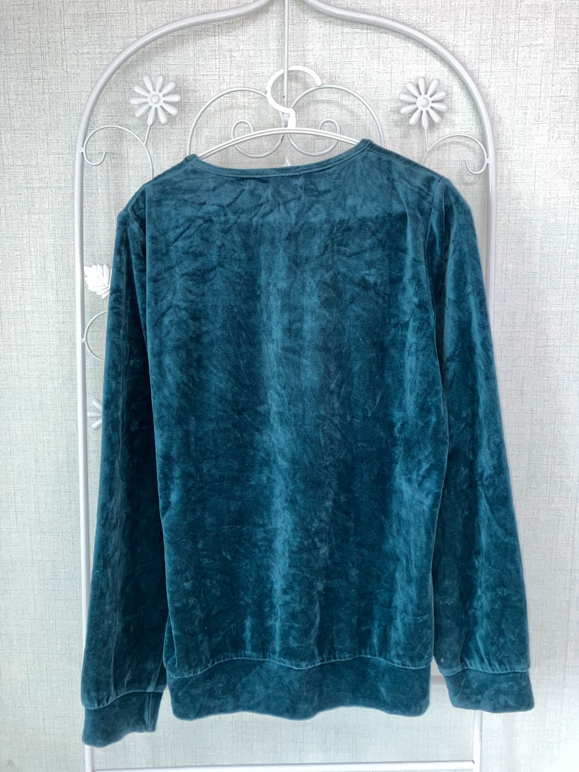 jpn vintage 딥블루 플라워패턴 벨벳 긴팔 티셔츠 y2k 스트릿  상품이미지2