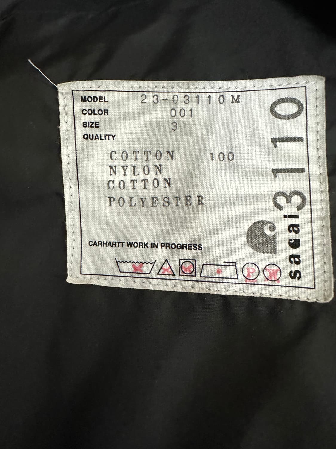 사카이 칼하트 23aw ma-1 자켓 블랙 3사이즈 상품이미지3