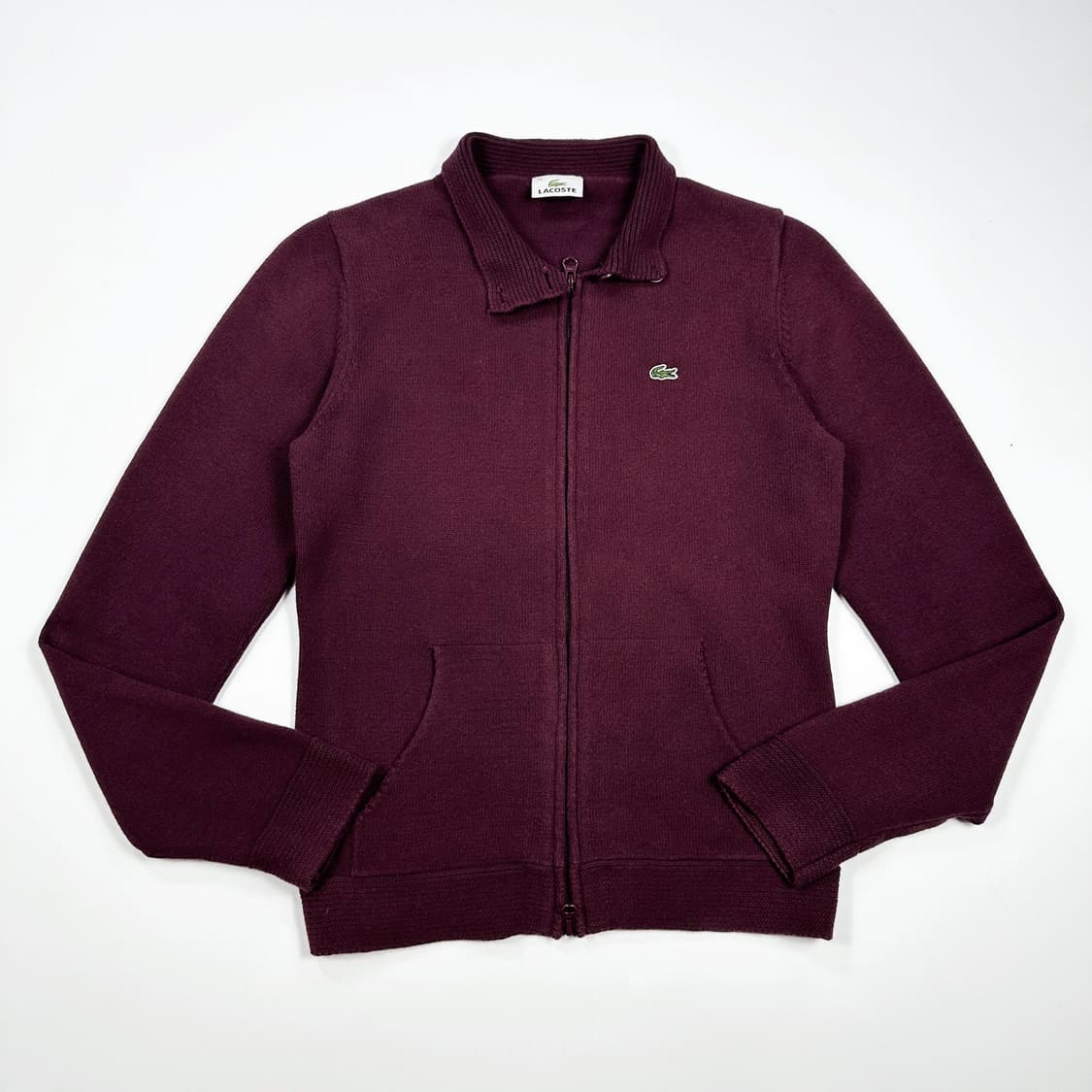라코스테 재팬 빈티지 투웨이 니트 집업 버건디 여성S 상품이미지1