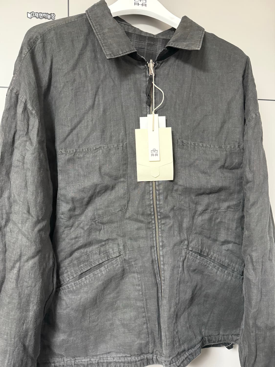 [4] 폴리테루 리버시블 블루종 라미체크 올리브 블랙 화이트 체크 상품이미지4