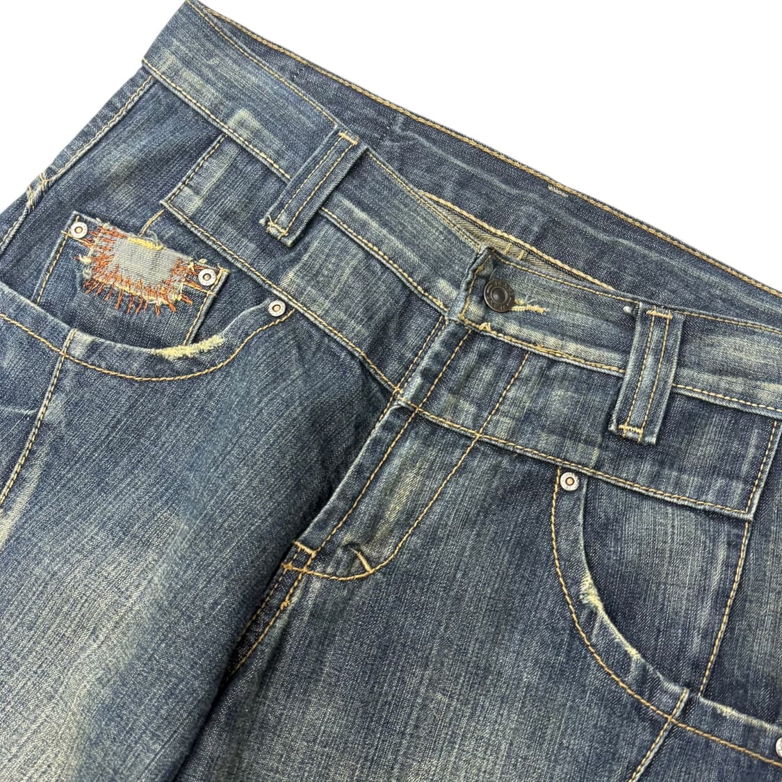 JPN 패치워크 워싱 데님 스트레이트 팬츠 상품이미지4