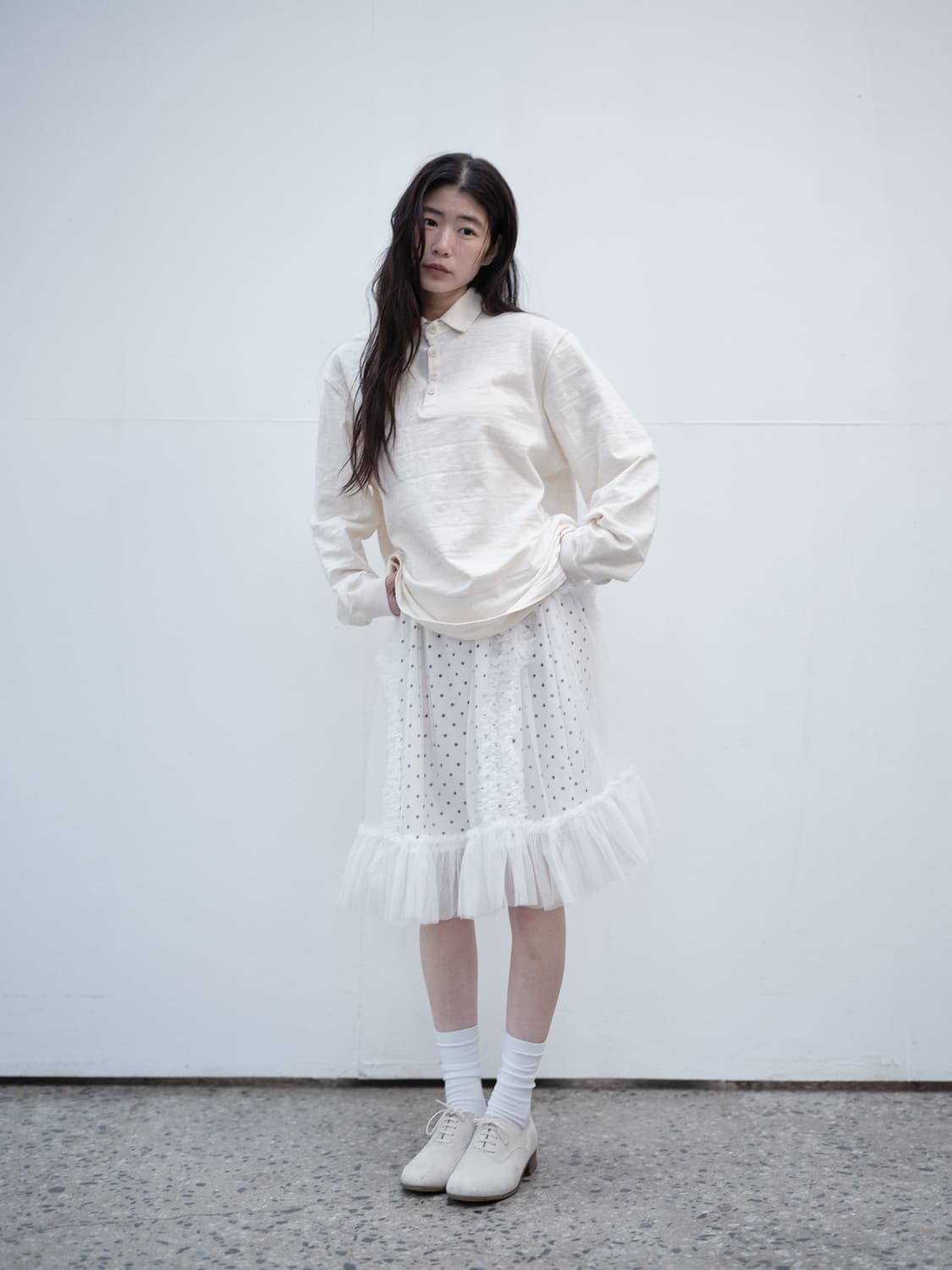 생긴스튜디오 러플 샤 도트 스커트 상품이미지1