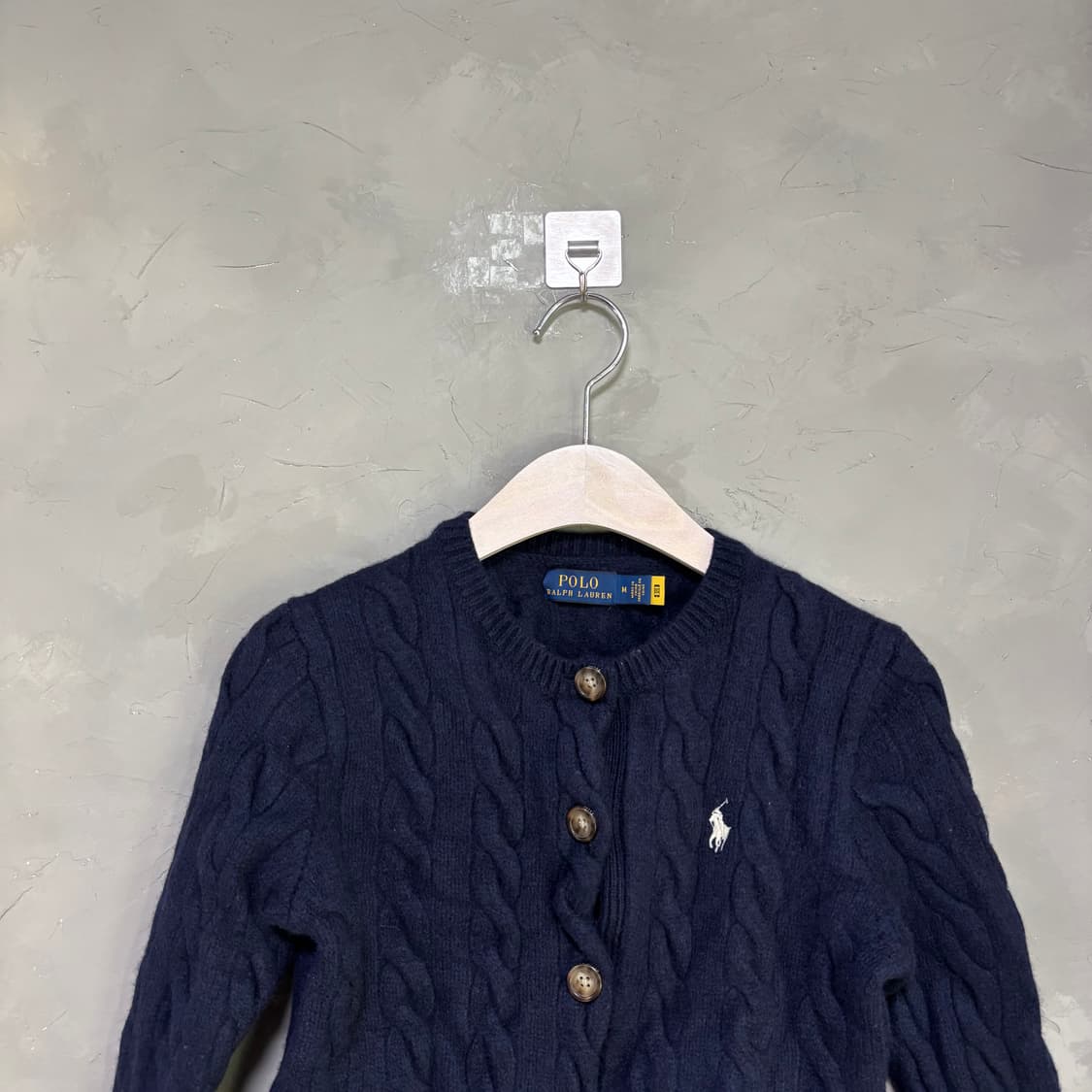 폴로 랄프로렌 울 캐시미어 꽈배기 니트 가디건 네이비 상품이미지2