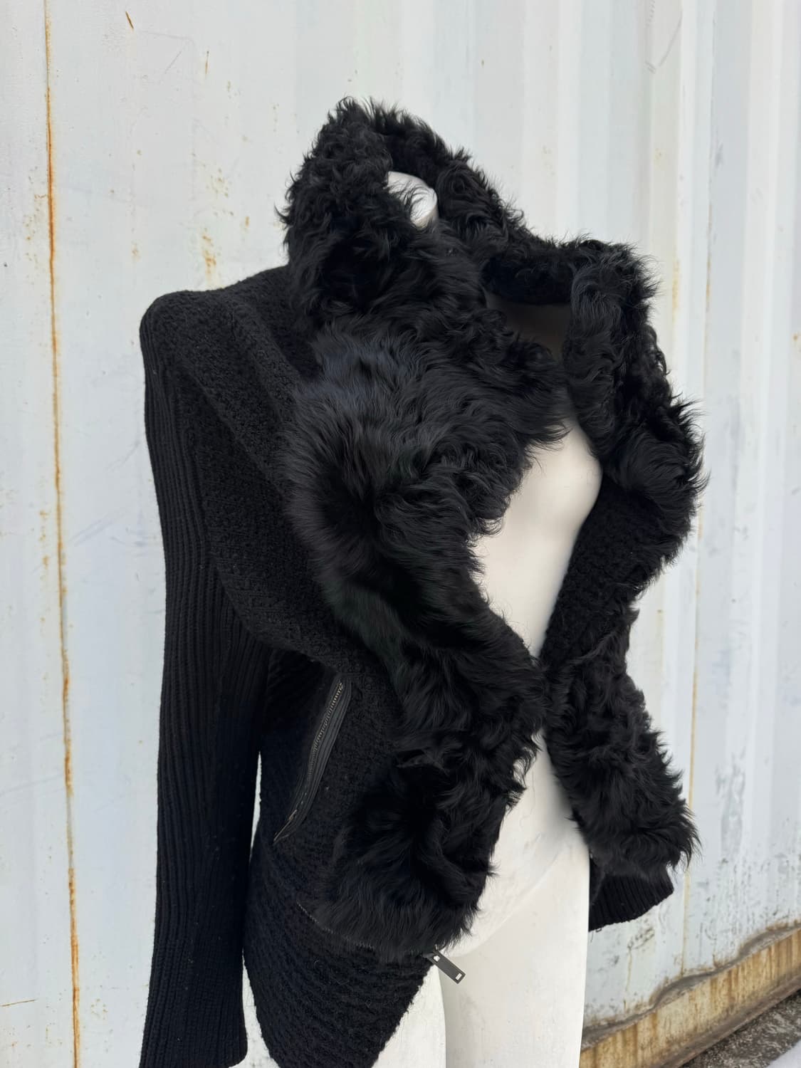 Black Fur Trim Knit Jacket 상품이미지2