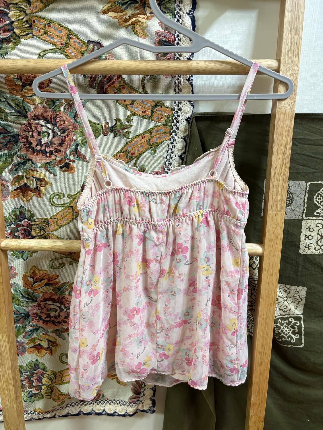 히피 모리 하구미 플라워 패턴 슬리브리스 상품이미지3