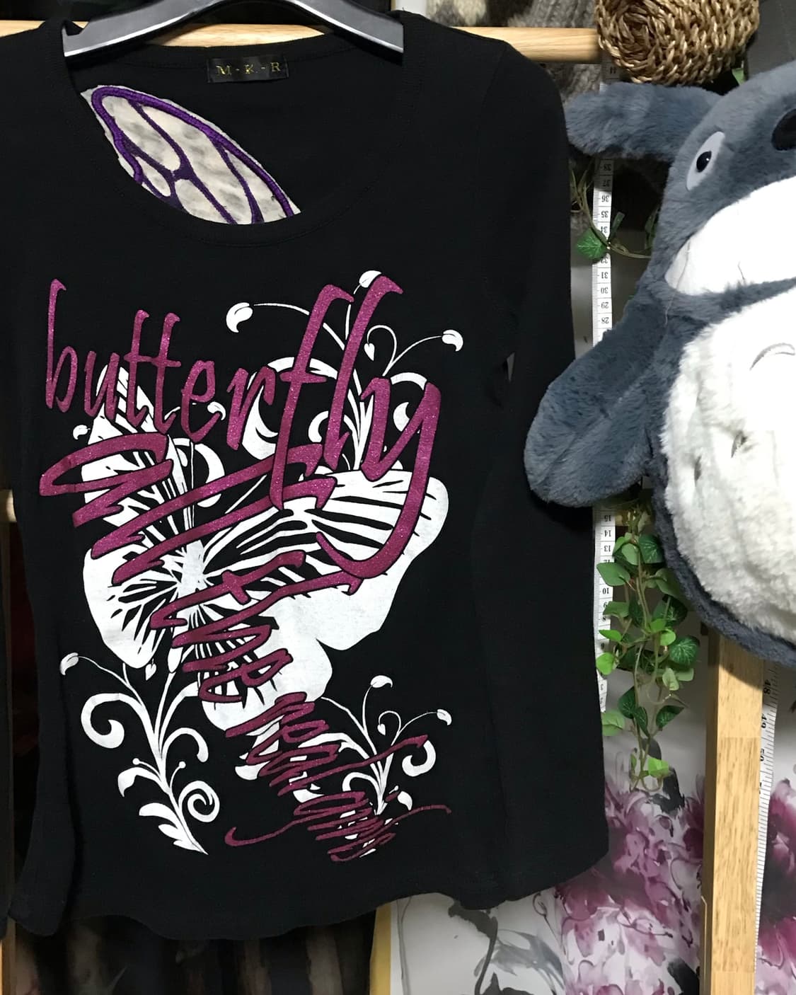 M.K.R 빅 호피 퍼플 나비 자수 펑크 블랙 롱 슬리브 상품이미지2