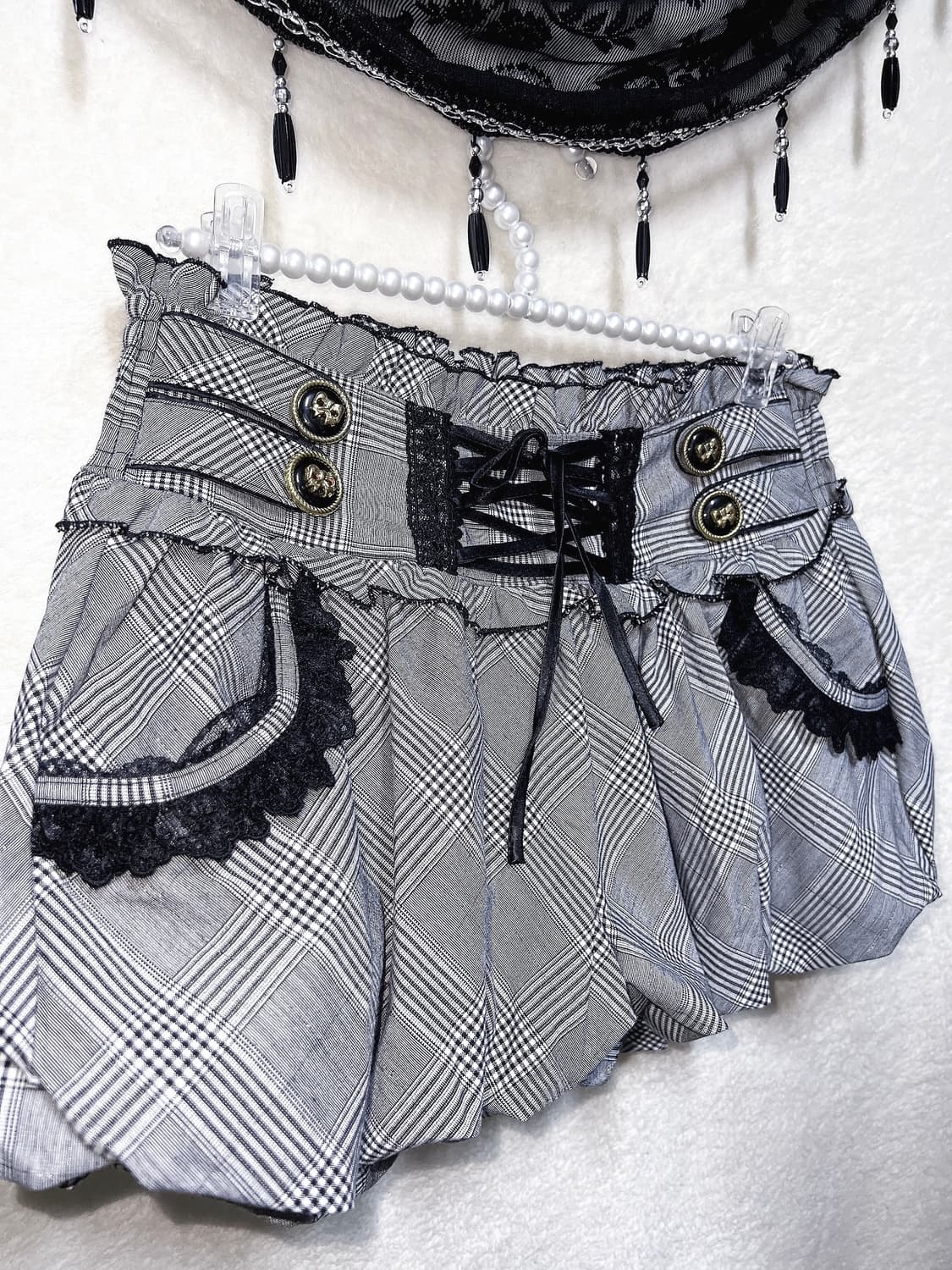 트랄라라 체크 레이스 호박 펌킨 벌룬 큐롯 숏팬츠 헤이세이핀터 갸루 고스 상품이미지2