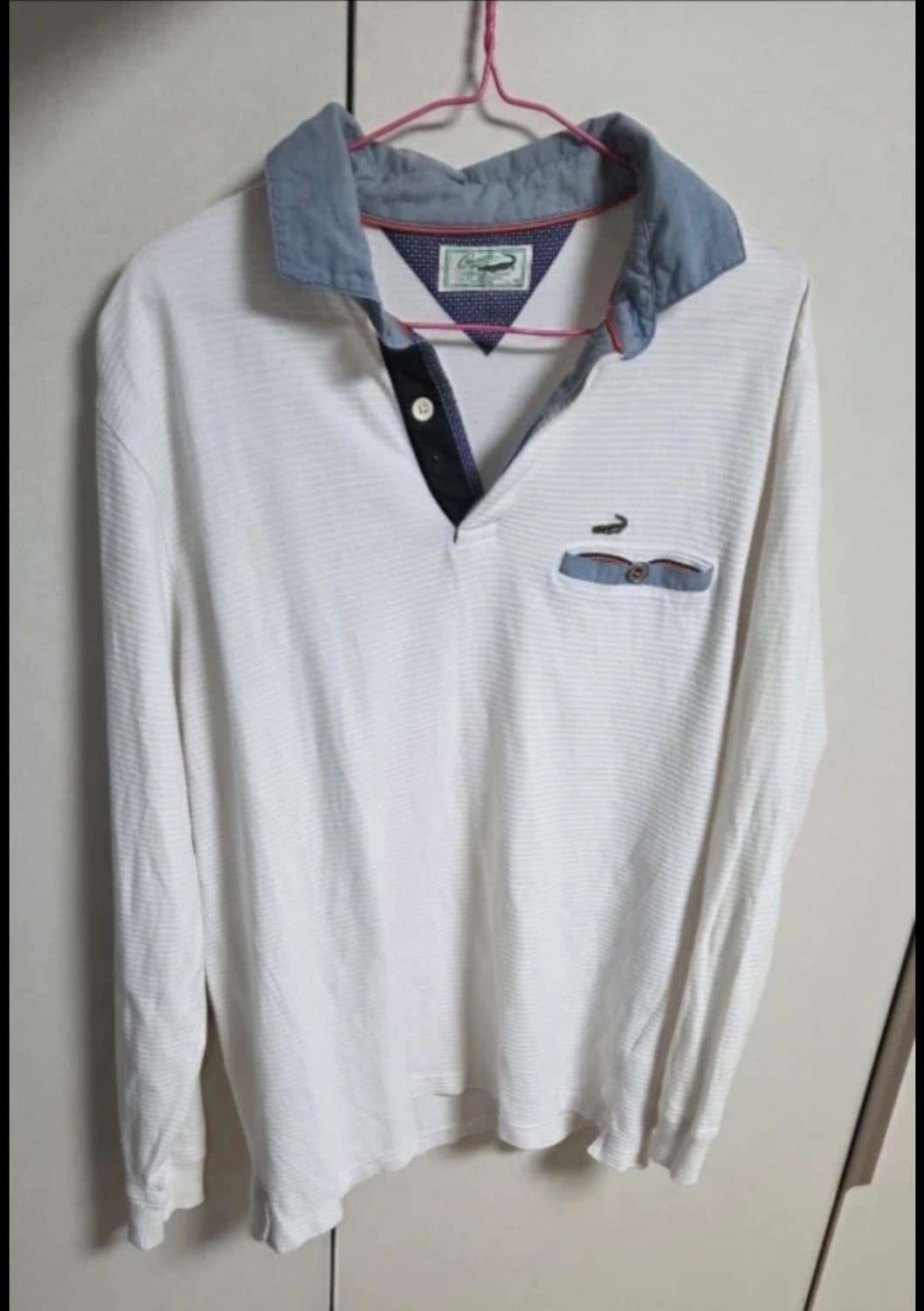 크로커다일 카라 티 긴팔 L사이즈 화이트 흰색 악어 봄가을 Crocodi 상품이미지1