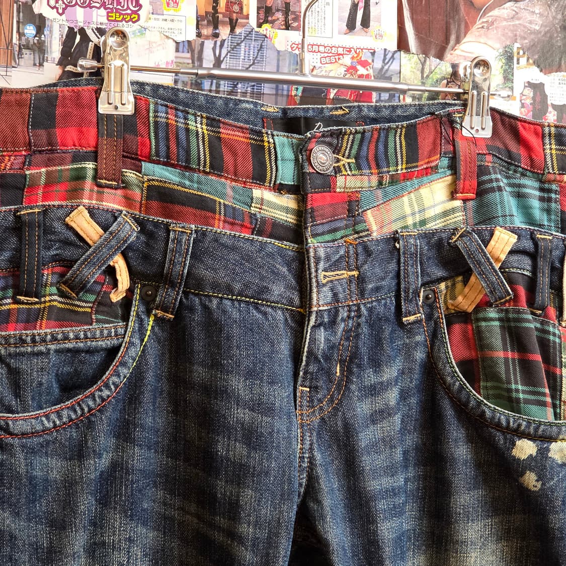 JPN 레이어드 체크 배색 데님 팬츠 상품이미지6