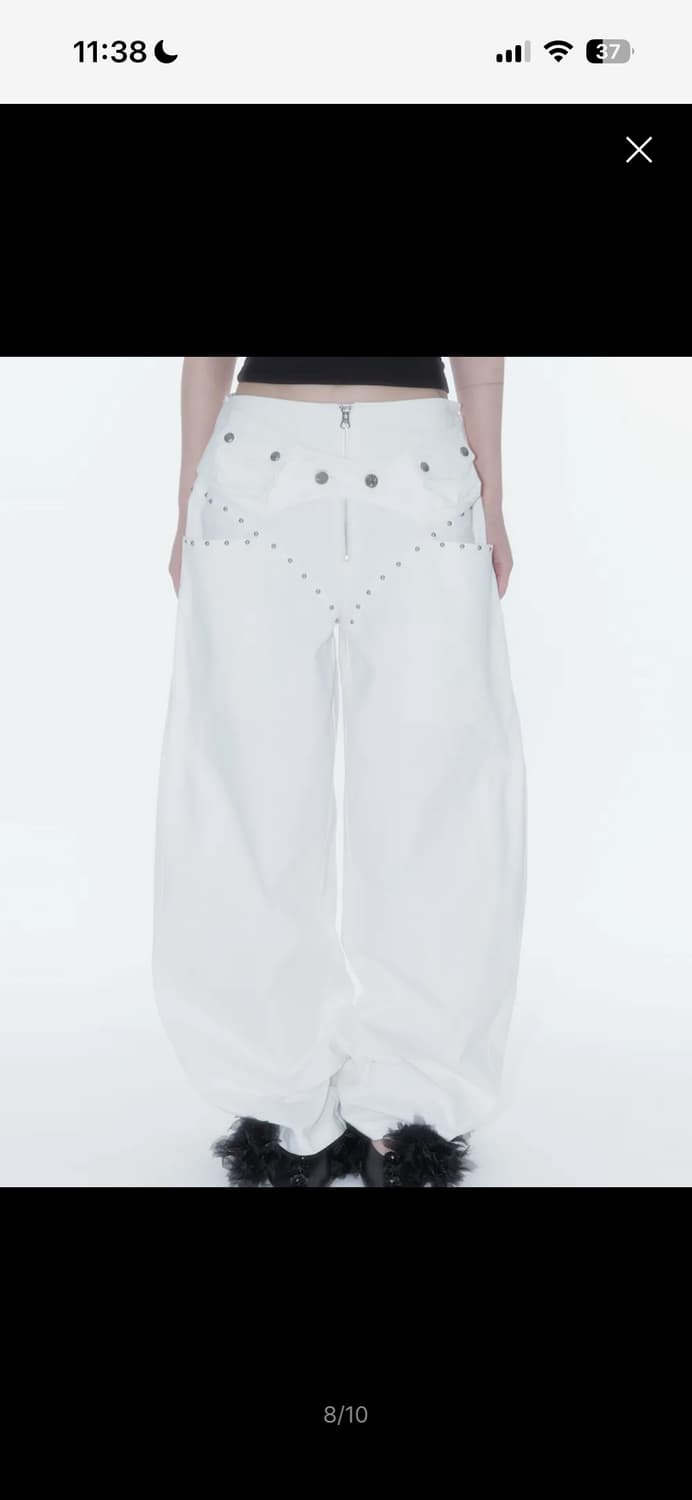 카시코 Belt Rivet Oval Pants Off White 상품이미지3