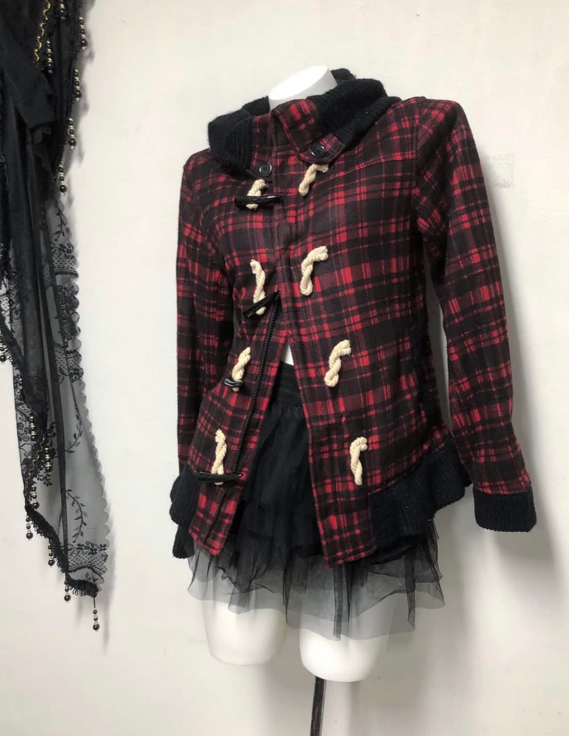 하이넥 레드 타탄체크 나나펑크 떡볶이 투웨이 집업 00s 상품이미지3