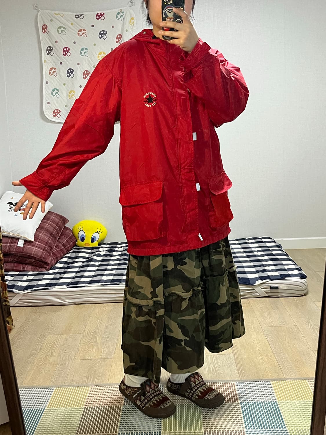 Converse 컨버스 레드 바람막이 후드 자켓 상품이미지4