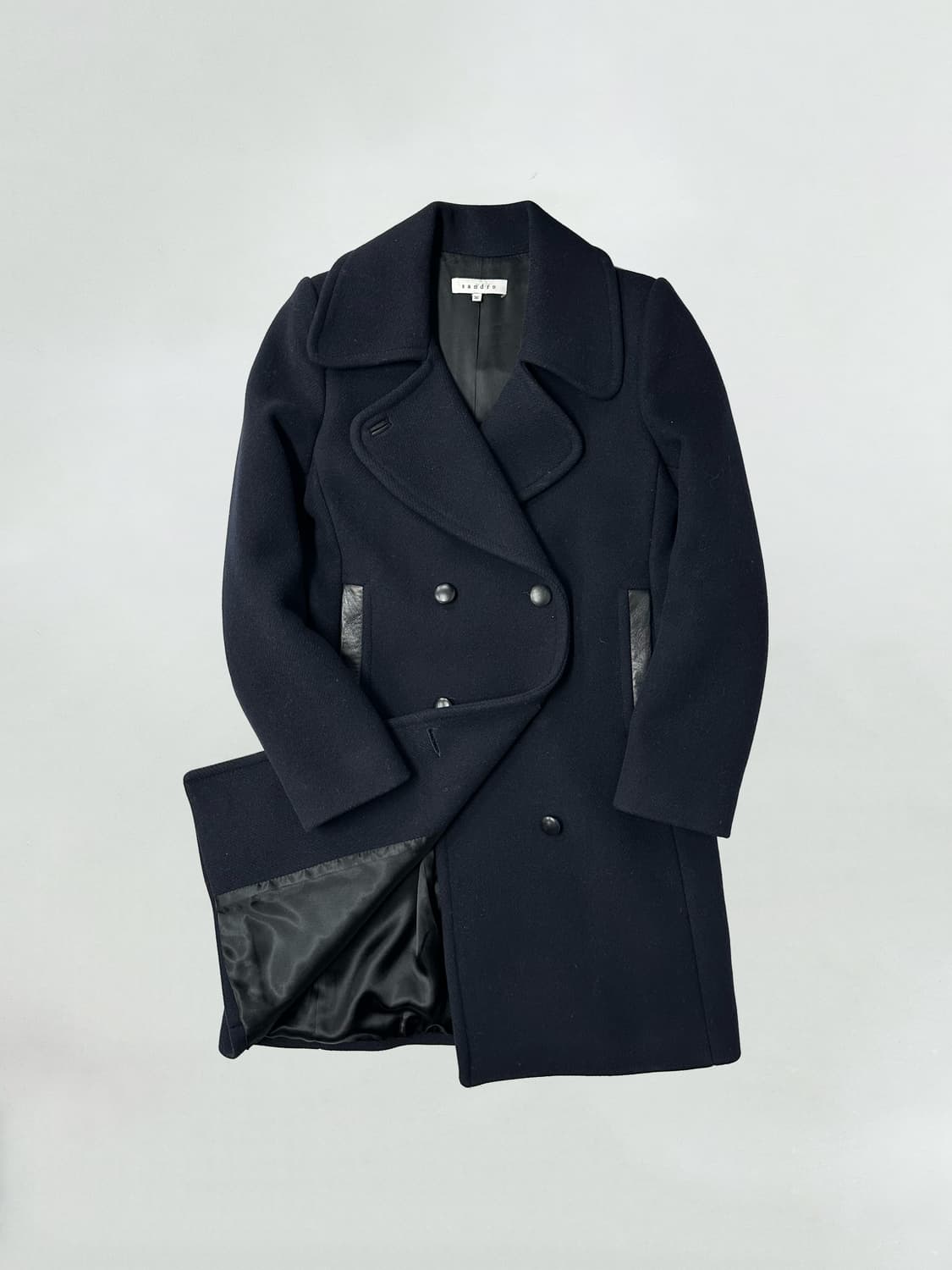 산드로 램스킨 레더 디테일 울 코트 상품이미지10