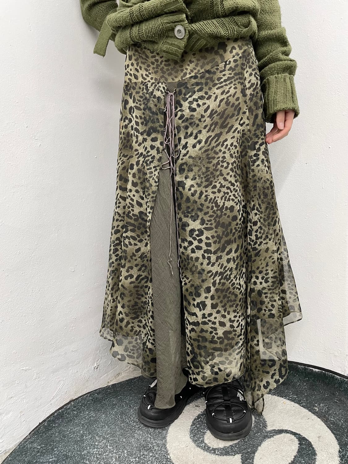 그린 레오파드 아일렛 쉬폰 스커트 상품이미지1