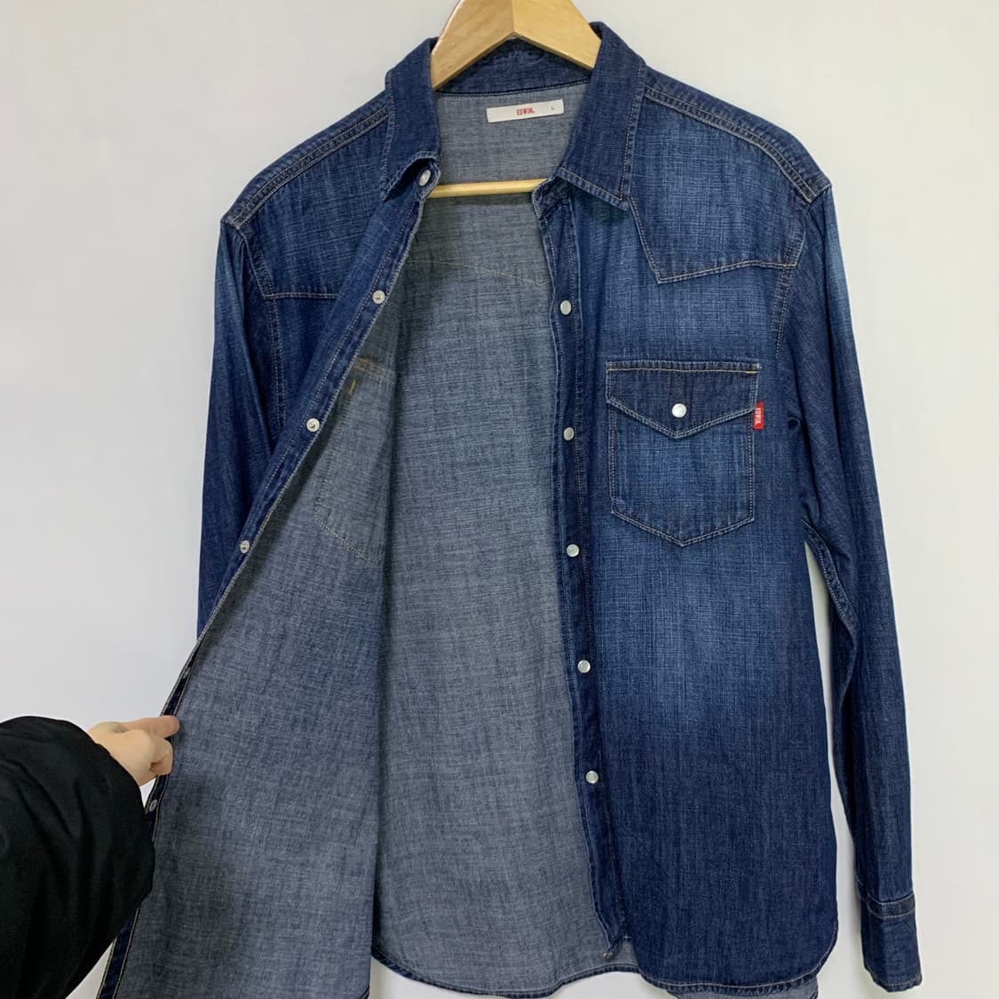 에드윈 워싱 데님 셔츠 긴팔 청남방 남성 L 남녀공용 빈티지 리바이스맛 상품이미지7