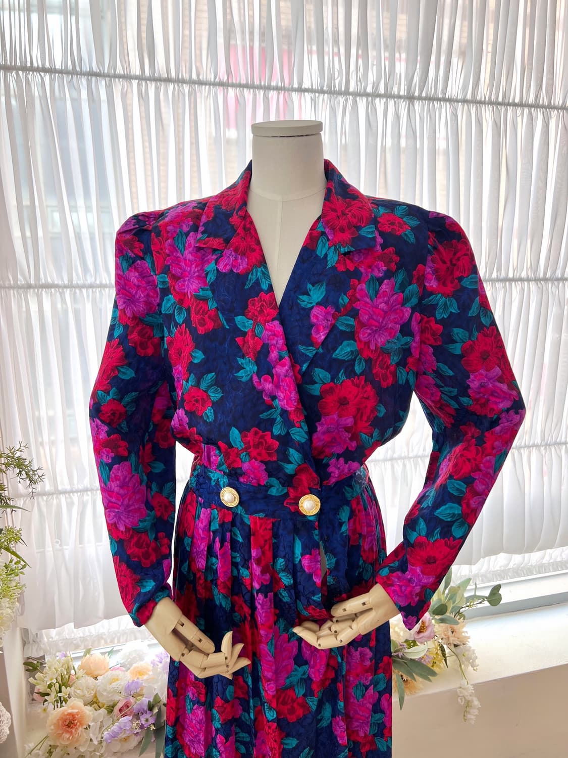 네이비 로즈 진주 더블버튼 원피스 상품이미지1