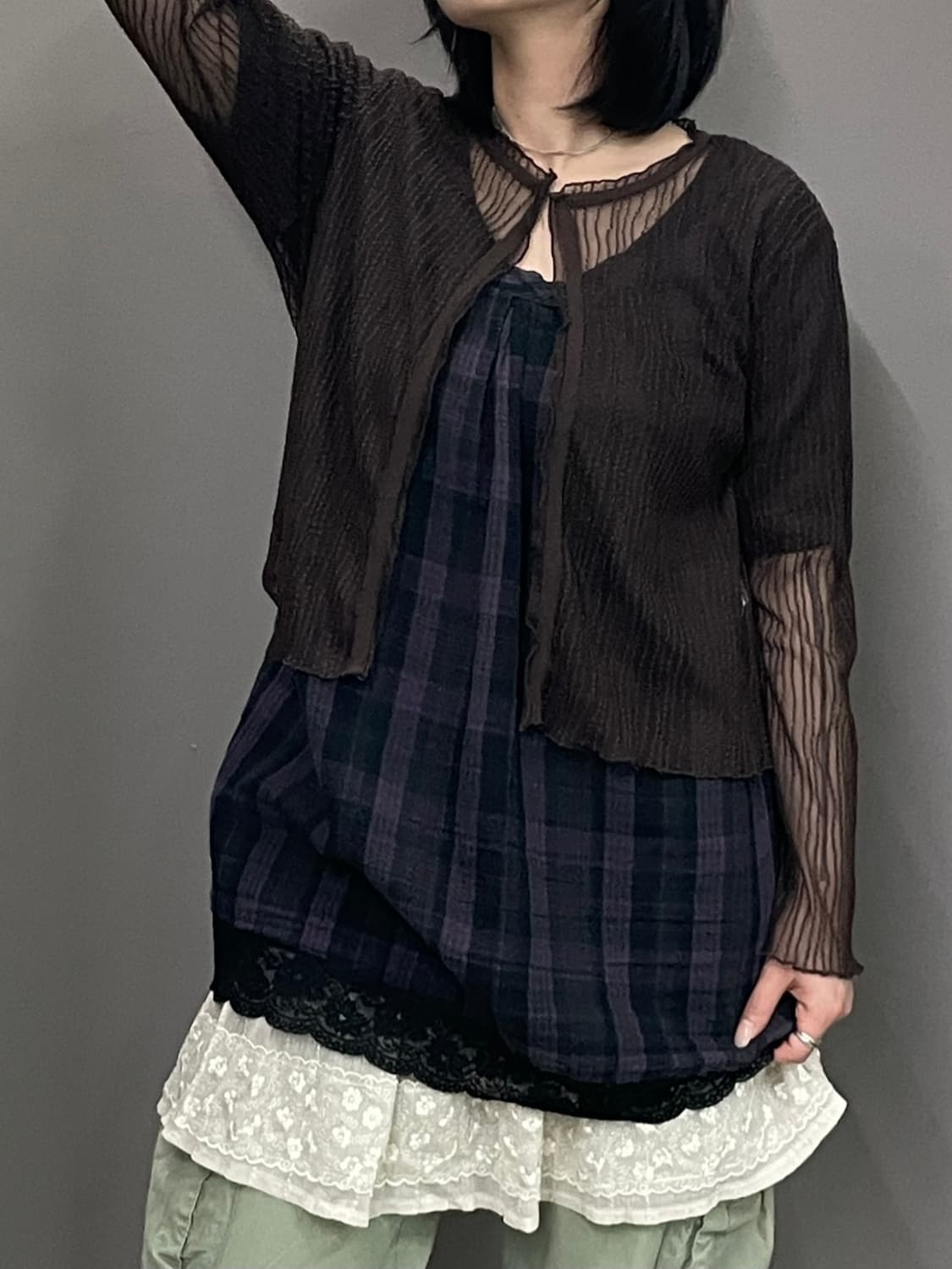 C001 JPN 브라운 시스루 가디건 상품이미지1