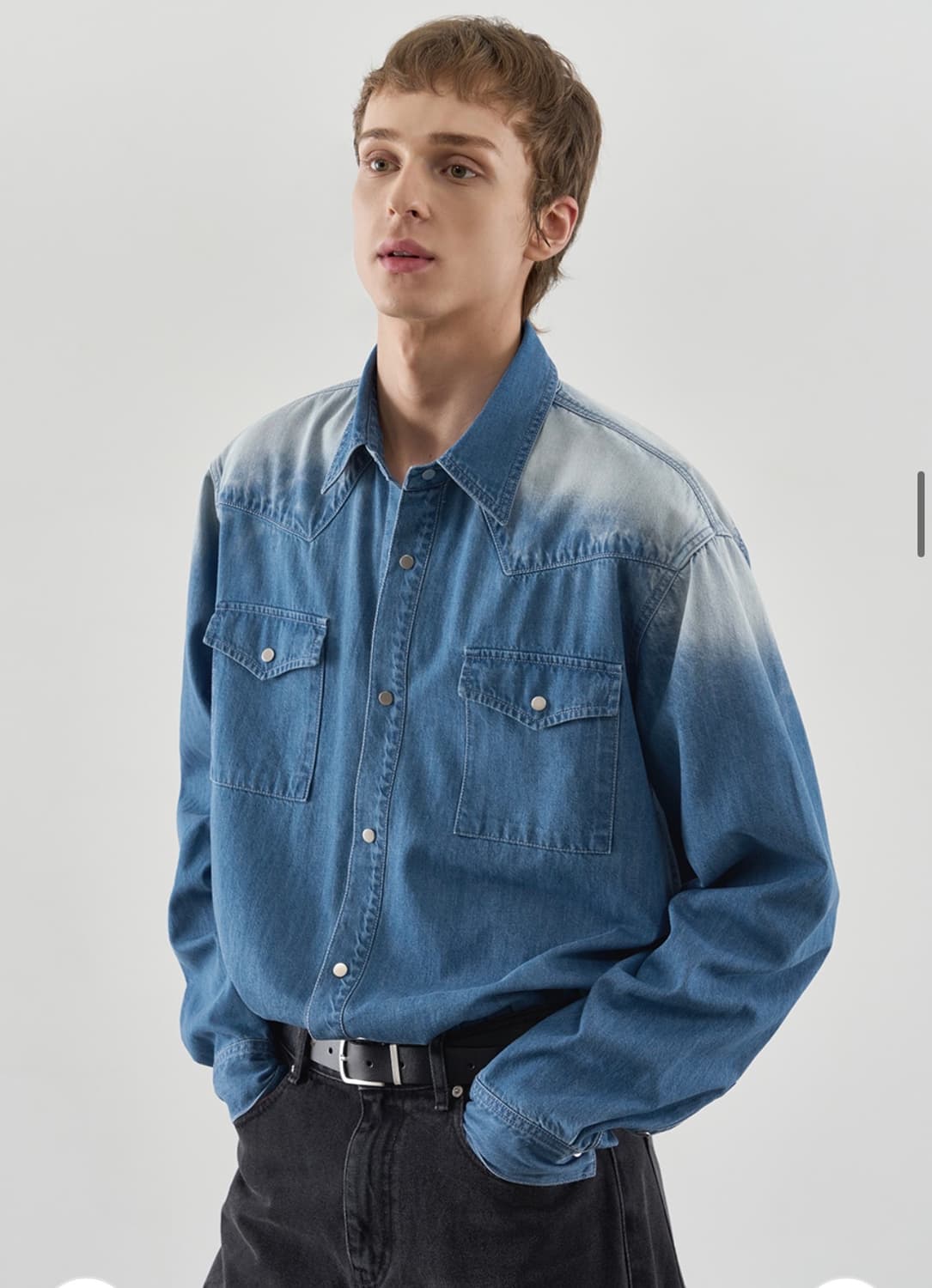 (새상품)(L) 드로우핏 워시드 웨스턴 데님 셔츠 MIDDLE BLUE 상품이미지6