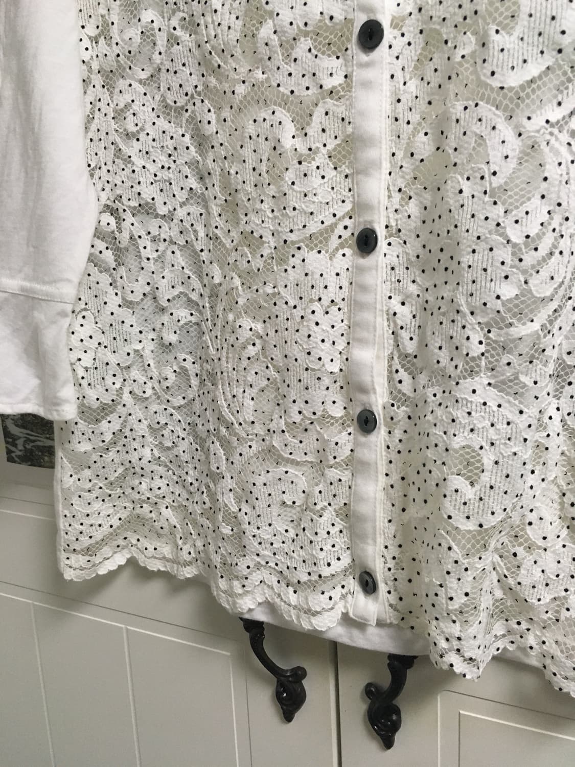 일본빈티지 도트 레이스 프릴 티셔츠 가디건 시스루 상품이미지2