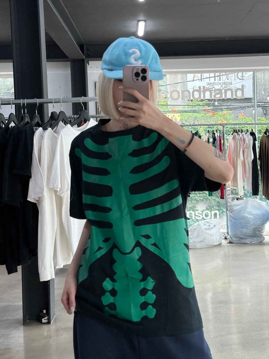 벤슨 카툰 스타일 그린 본 프린팅 반팔 티셔츠 상품이미지1