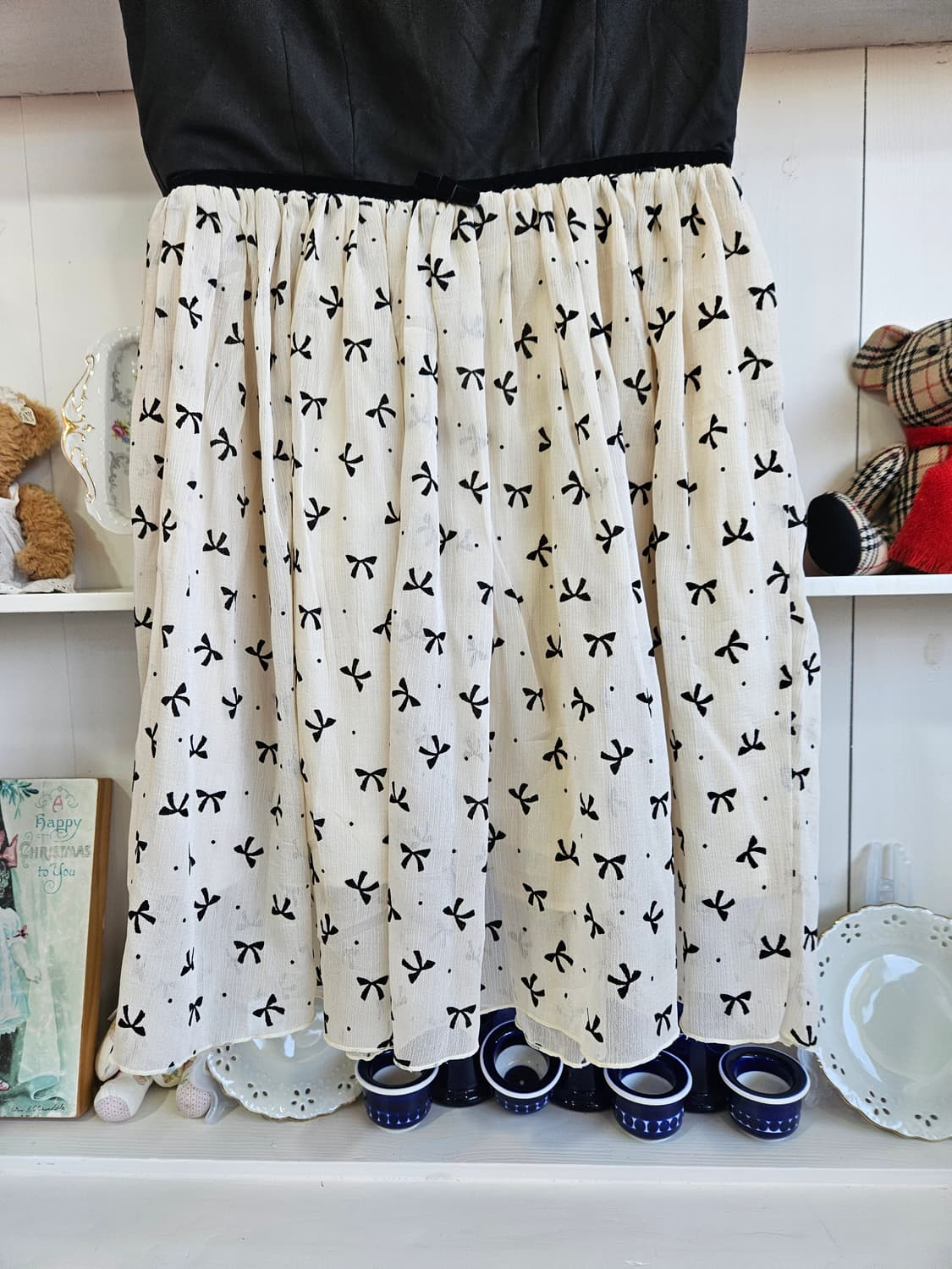 리본 쉬폰 배색 원피스 상품이미지5