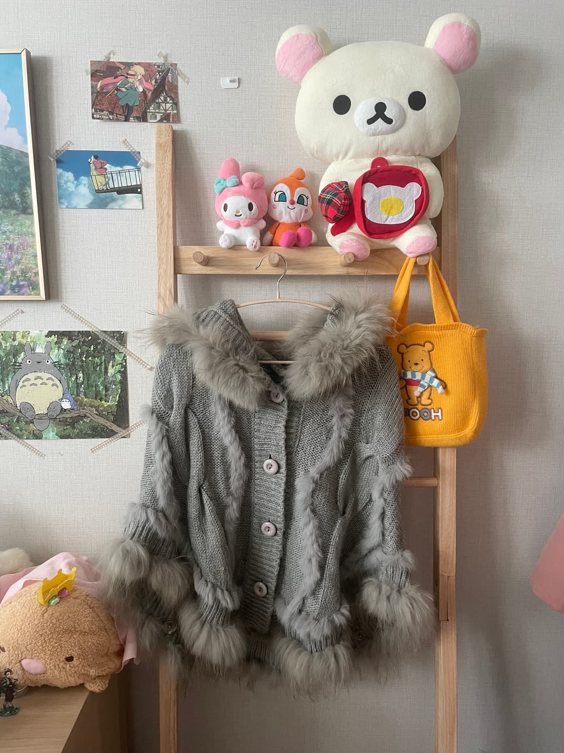 모리걸 빈티지 라쿤 래빗퍼 그레이 후드 케이프🩶❄️ 상품이미지1