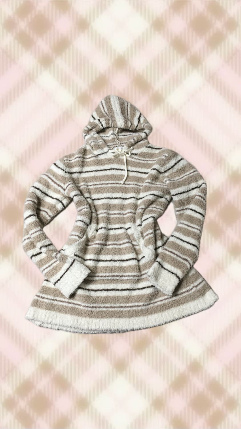 브라운 라떼 스트라이프 후드티 젤라또피케 룸웨어 갸루 히메 러블리 로걀 상품이미지1