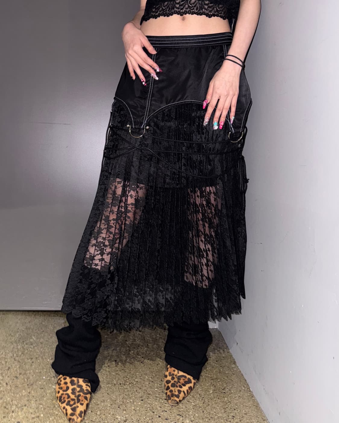 앤더슨벨 레이스 콤비네이션 플리츠 스커트 상품이미지2