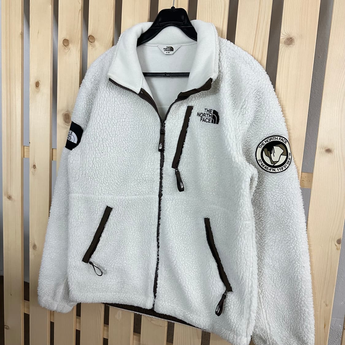 (M) 노스페이스 화이트 브라운 배색 후리스 플리스 자켓 상품이미지2