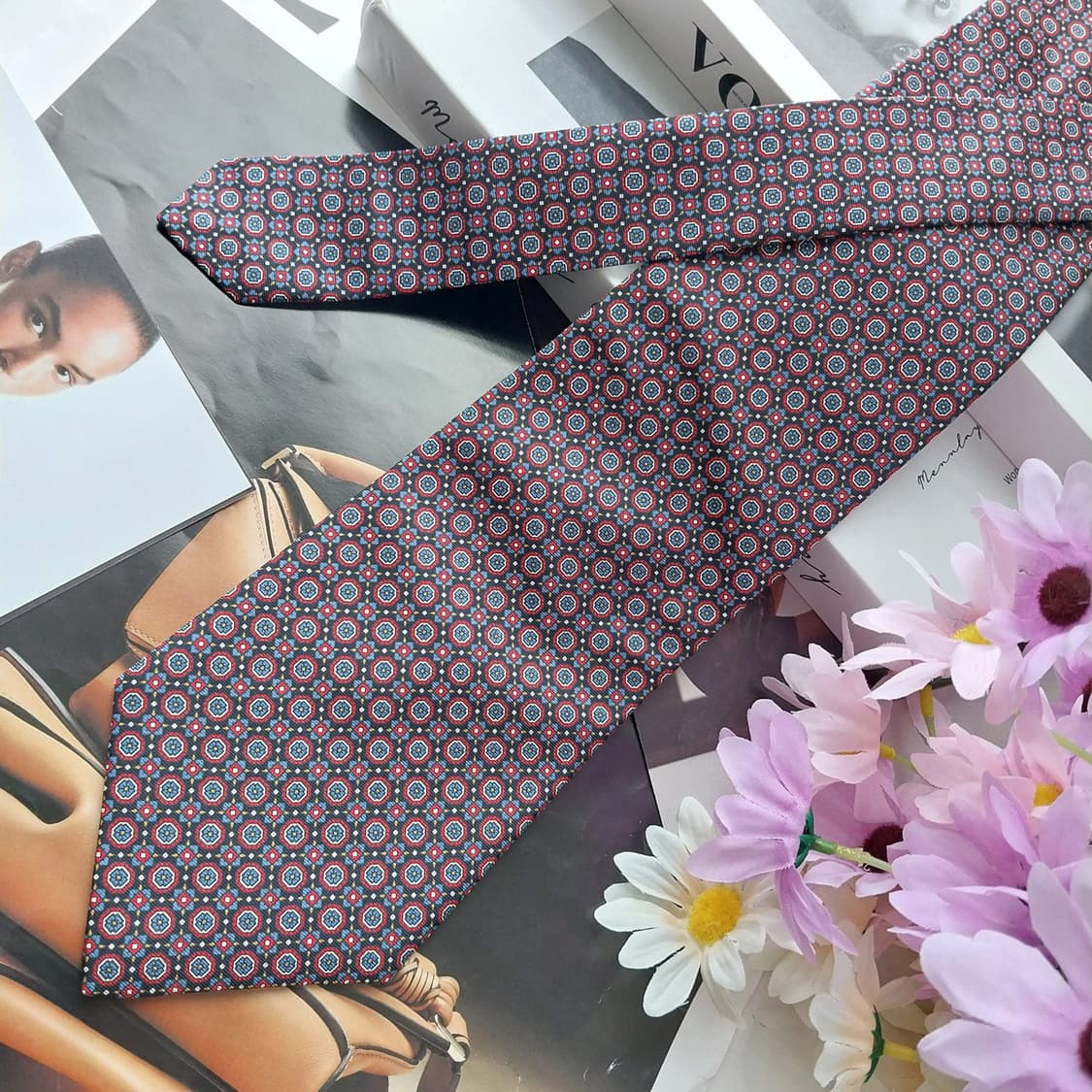 TIE RACK 타이랙 넥타이 블루 기하 패턴 10cm 새제품 K2561 상품이미지3